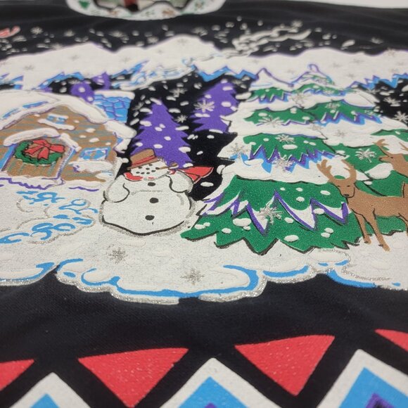 Vintage 90s Black Ugly Christmas Sweatshirt Puff Print Seasons Greetings sz L - Picture 4 of 11